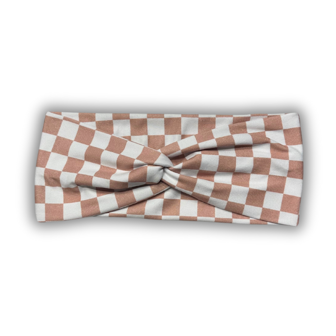 Tan/White Checkered Twisted Headband