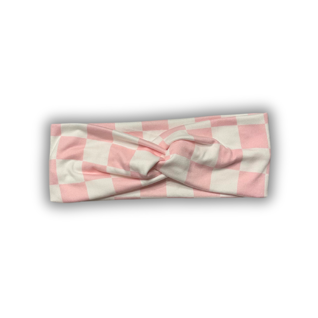 Pink/White Checkered Twisted Headband