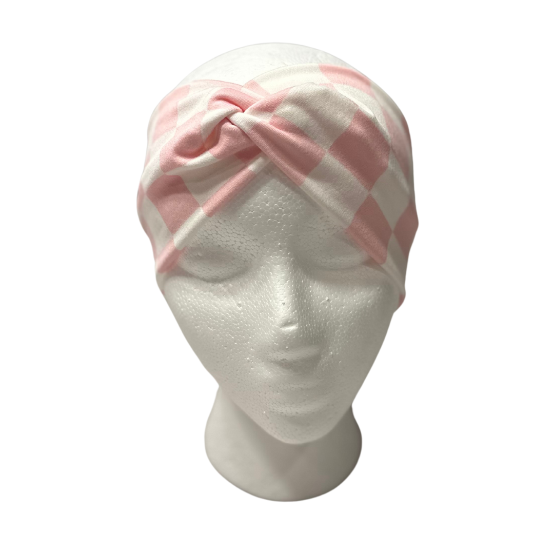 Pink/White Checkered Twisted Headband