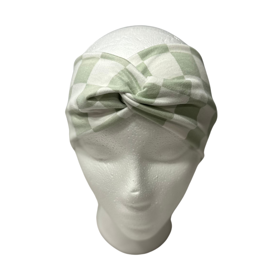 Sage/White Checkered Twisted Headband