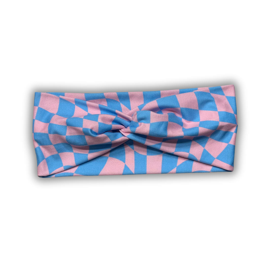 Pink/Blue Wavy Checkered Twisted Headband