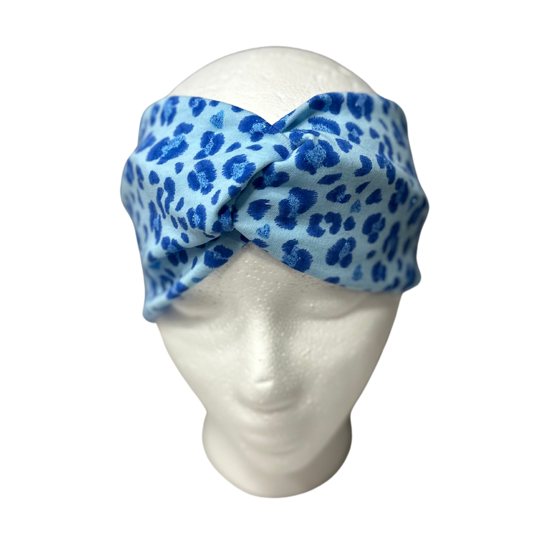 Blue Leopard Twisted Headband (Glitter)