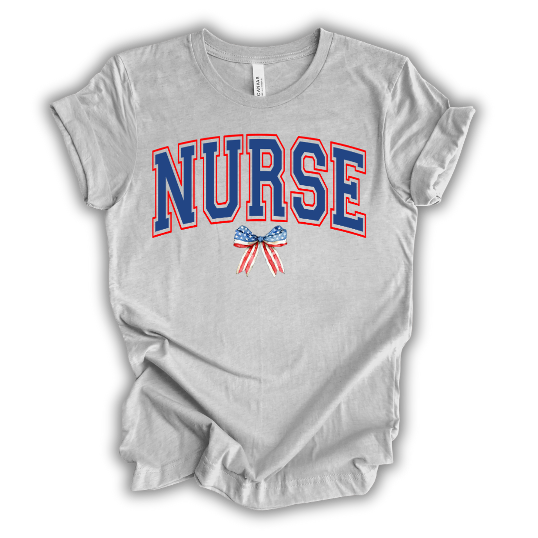 Patriotic Nurse Bow T-Shirt (Blue)