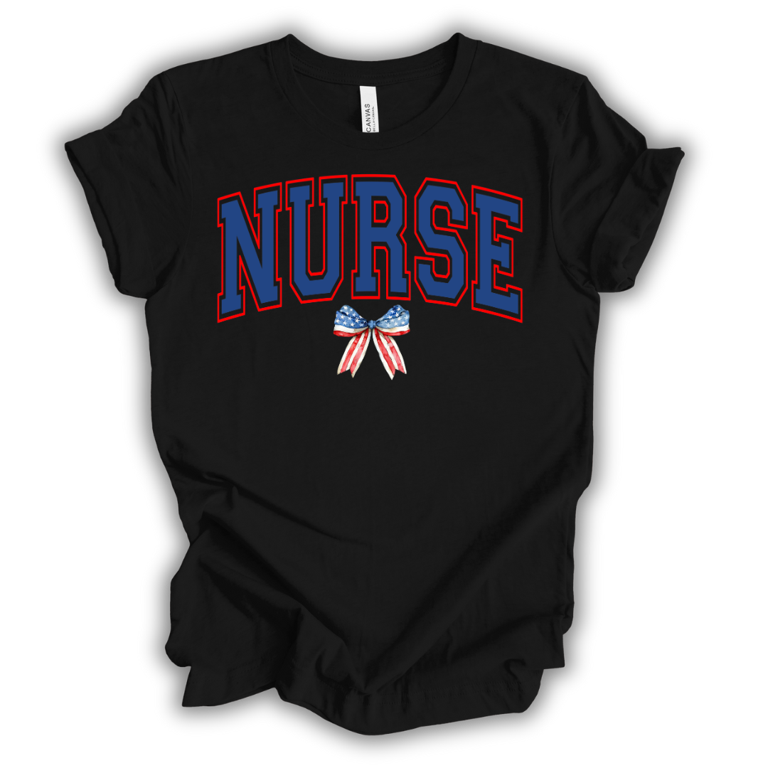 Patriotic Nurse Bow T-Shirt (Blue)