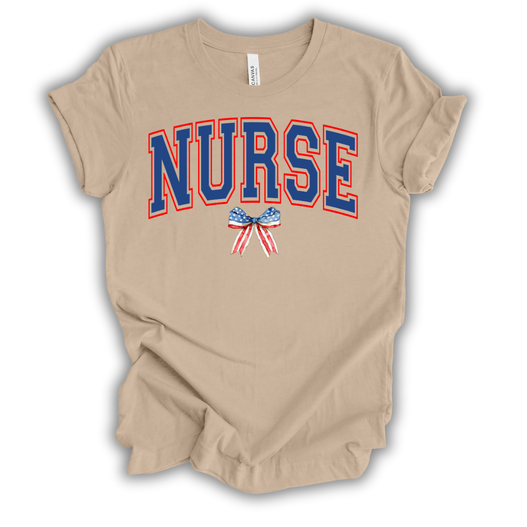 Patriotic Nurse Bow T-Shirt (Blue)