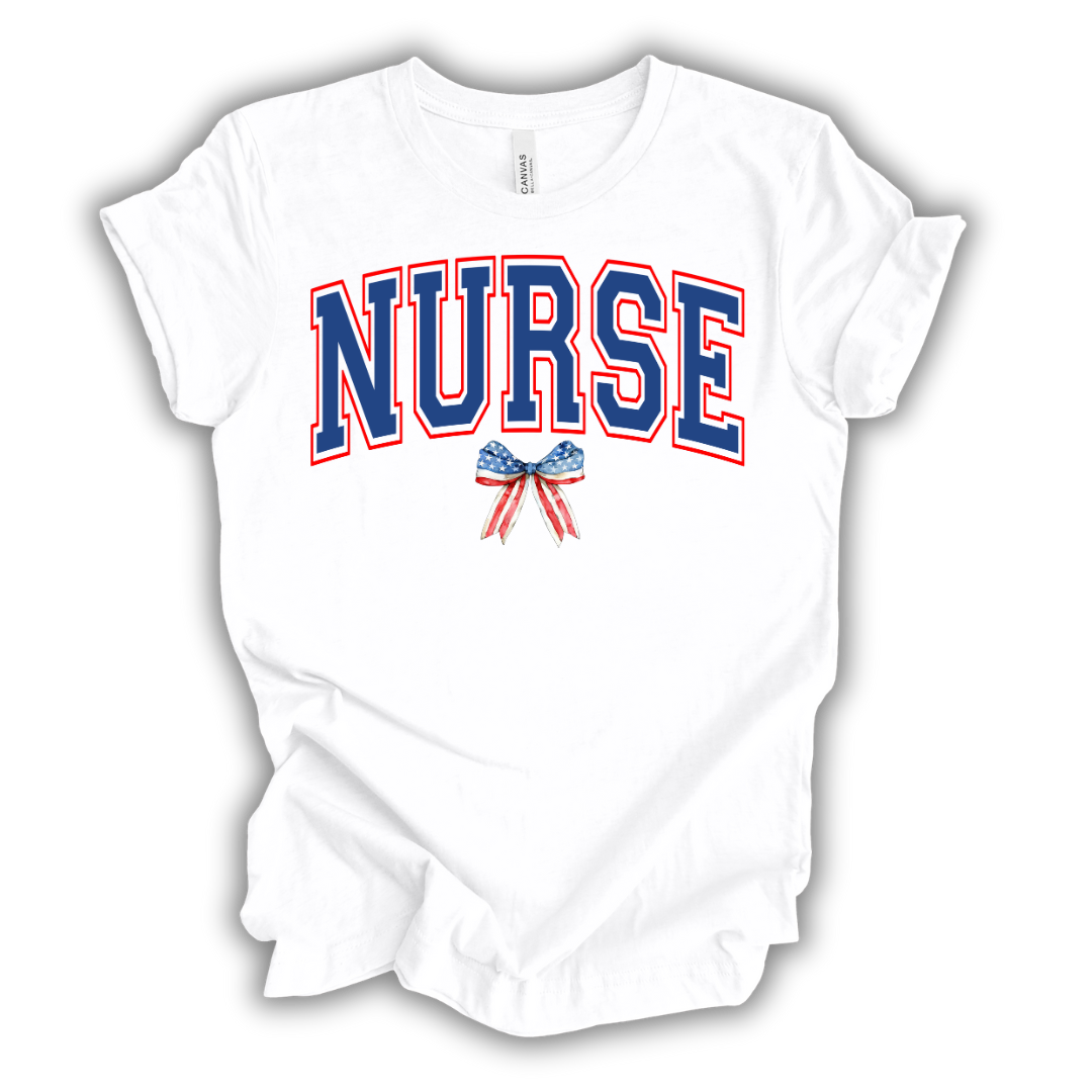 Patriotic Nurse Bow T-Shirt (Blue)