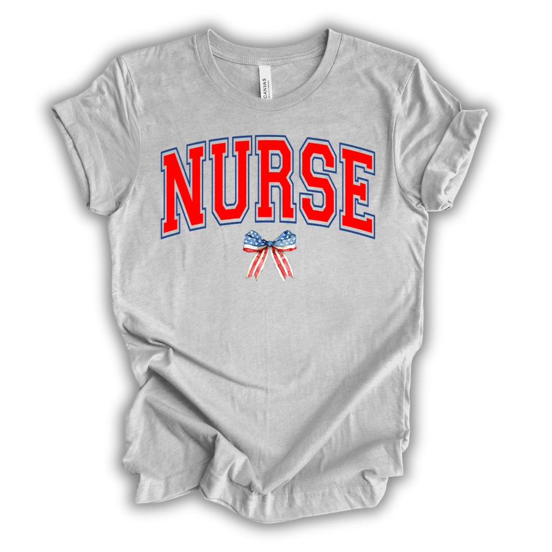 Patriotic Nurse Bow T-Shirt (Red)