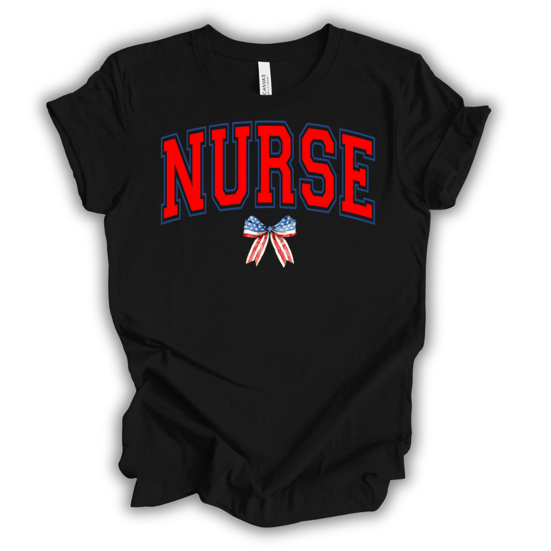 Patriotic Nurse Bow T-Shirt (Red)