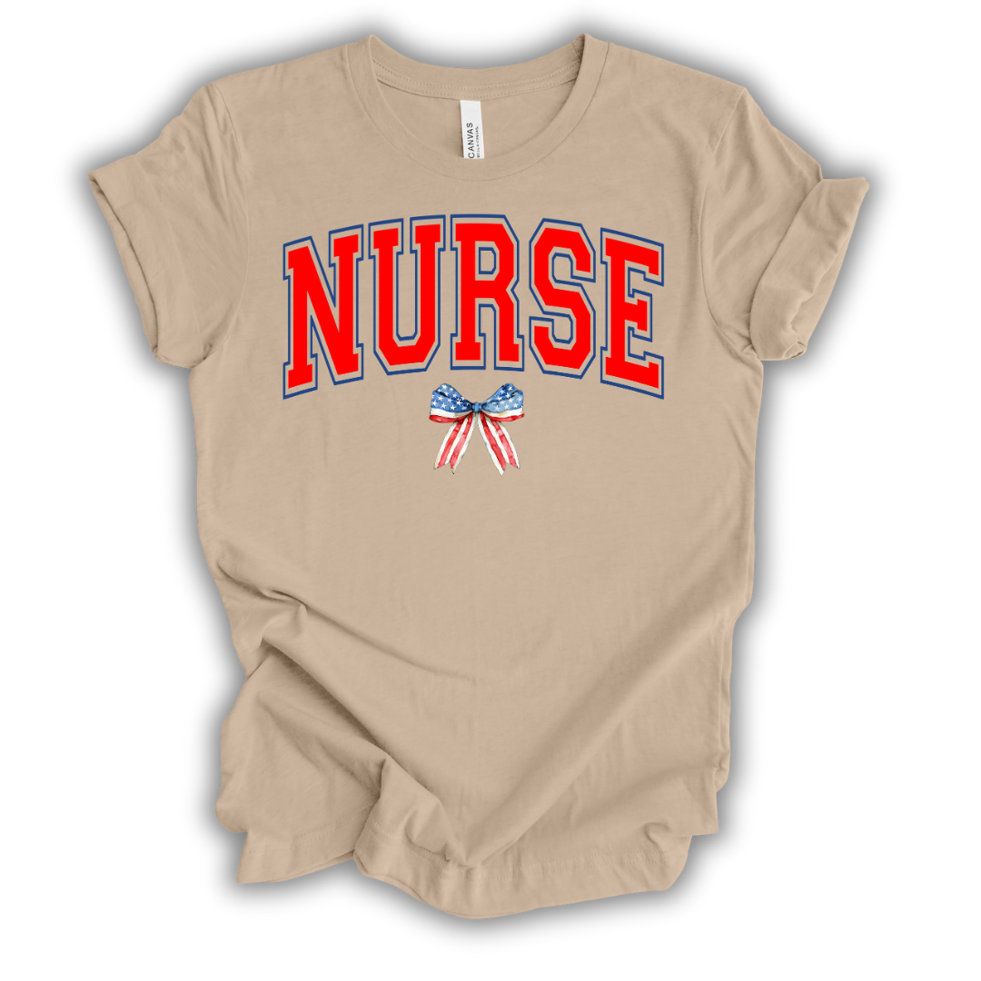 Patriotic Nurse Bow T-Shirt (Red)