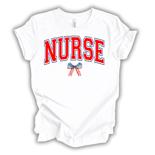 Patriotic Nurse Bow T-Shirt (Red)