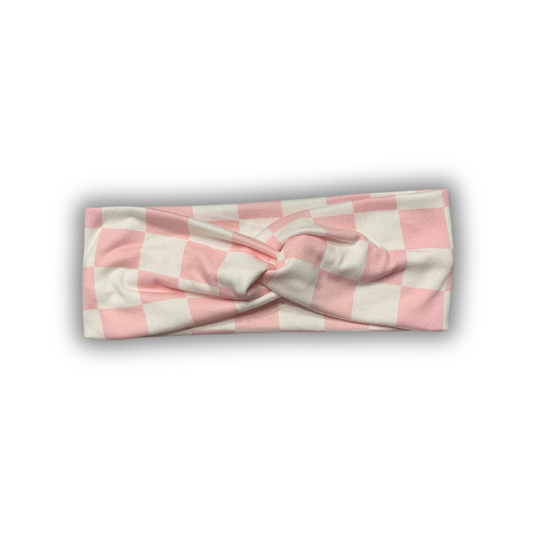 Pink/White Checkered Twisted Headband