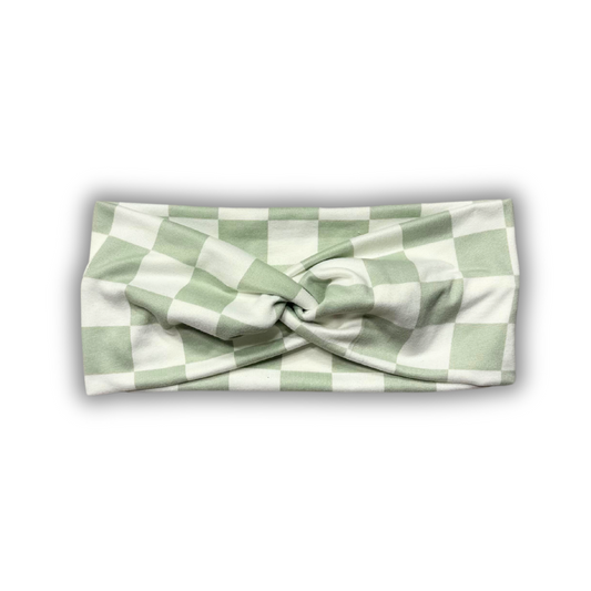 Sage/White Checkered Twisted Headband